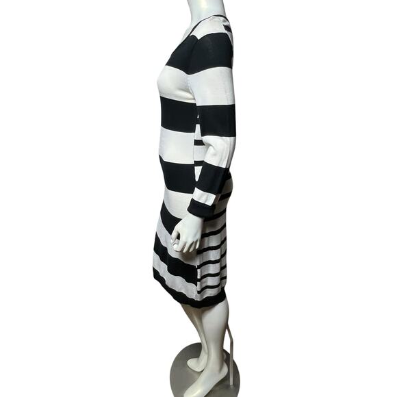Chelsea & Theodore Bold Black White Striped Midi Dress Size L Sweater - Picture 2 of 7
